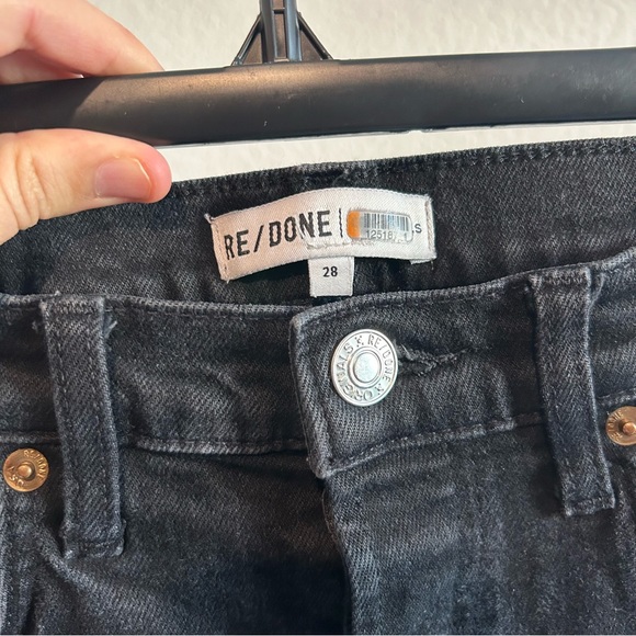 Re/Done High Rise Stovepipe Jeans 28 Jet Black Button Fly Raw Hem Crop - Picture 6 of 11